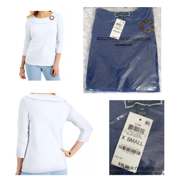 NWT Karen Scott Solid Shawl-Collar 3/4-Sleeve Top, Created for Macy's Sz XS - Picture 1 of 5
